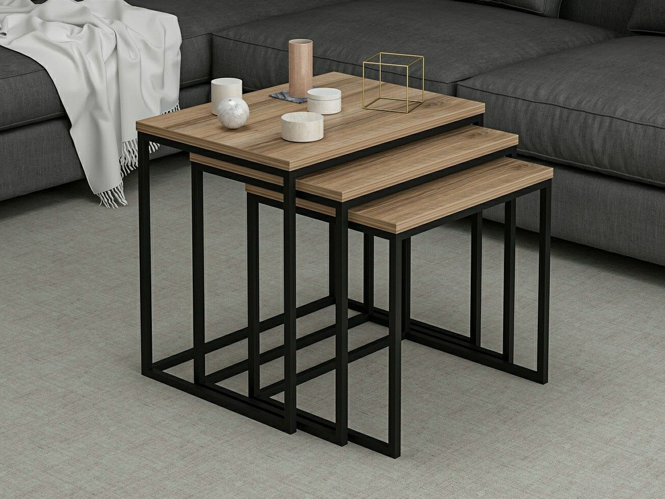 Set stolića za kavu Kailua 112 (Orah + Crna)