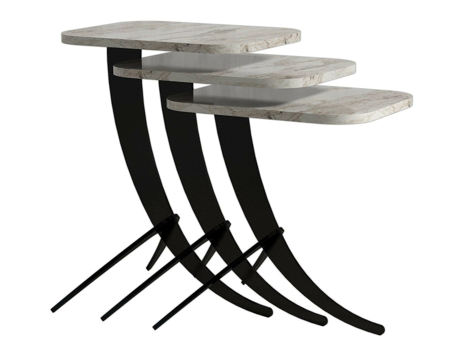 Set pomoćnih stolića Kailua 1622 (Bijeli mramor + Crna)