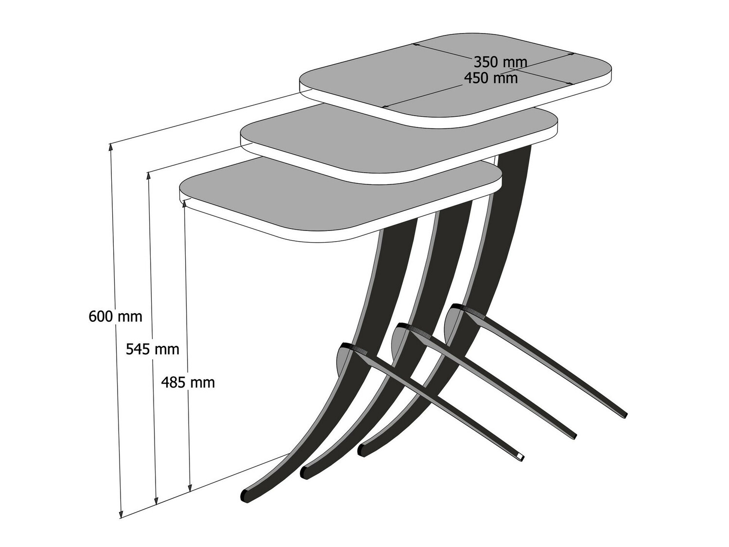 Set pomoćnih stolića Kailua 1622 (Bijeli mramor + Crna)