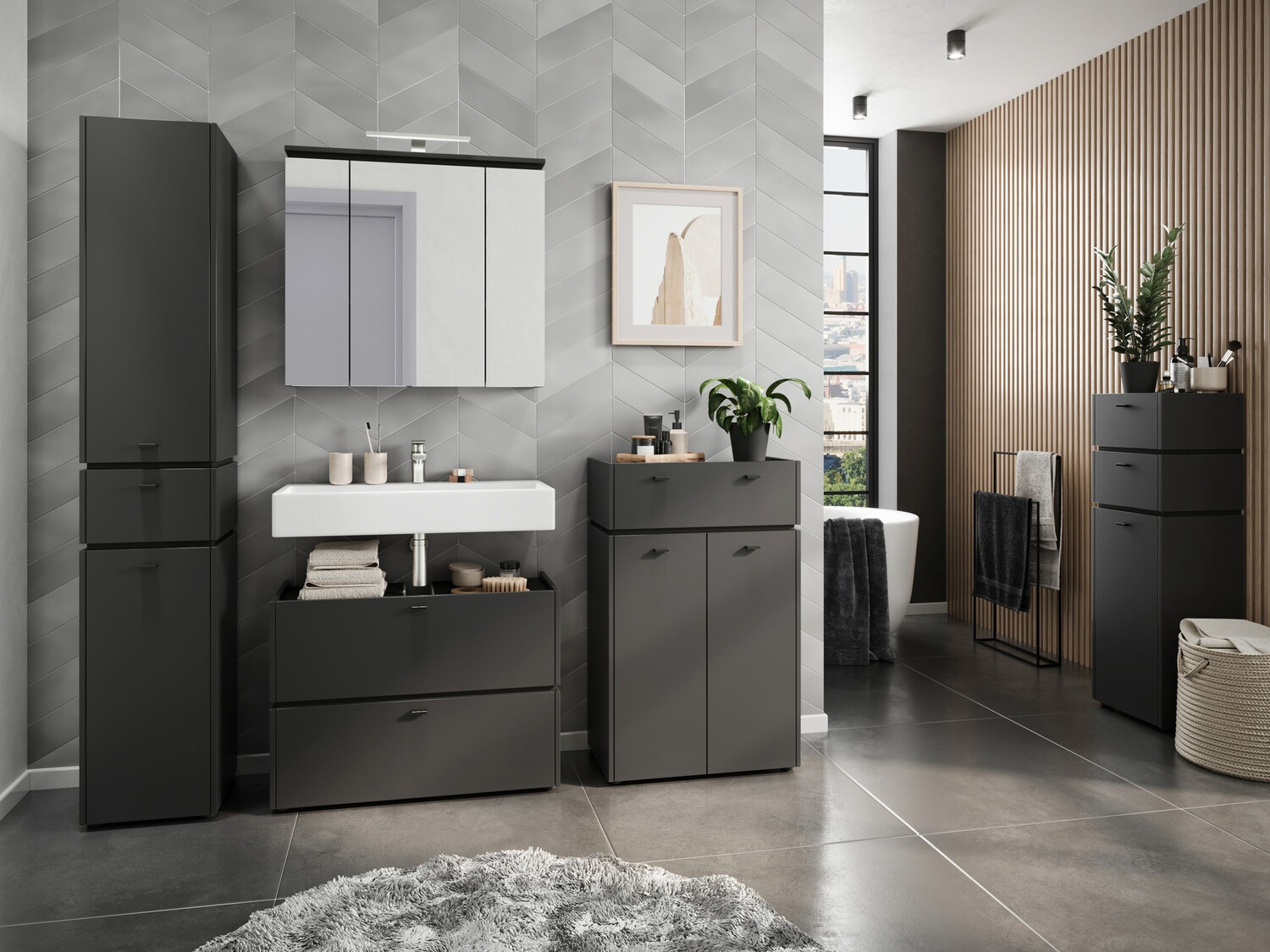 Kupaonski ormarić s ogledalom Larsalu 104 (Grafit)