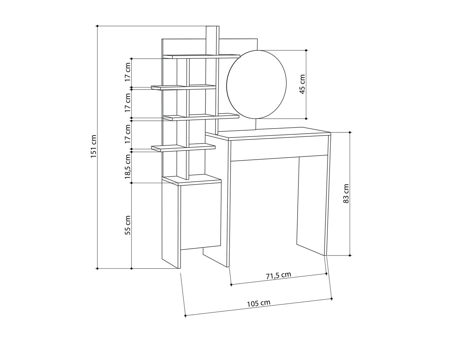 Toaletni stolić Kailua 220 (Bijela + Hrast)