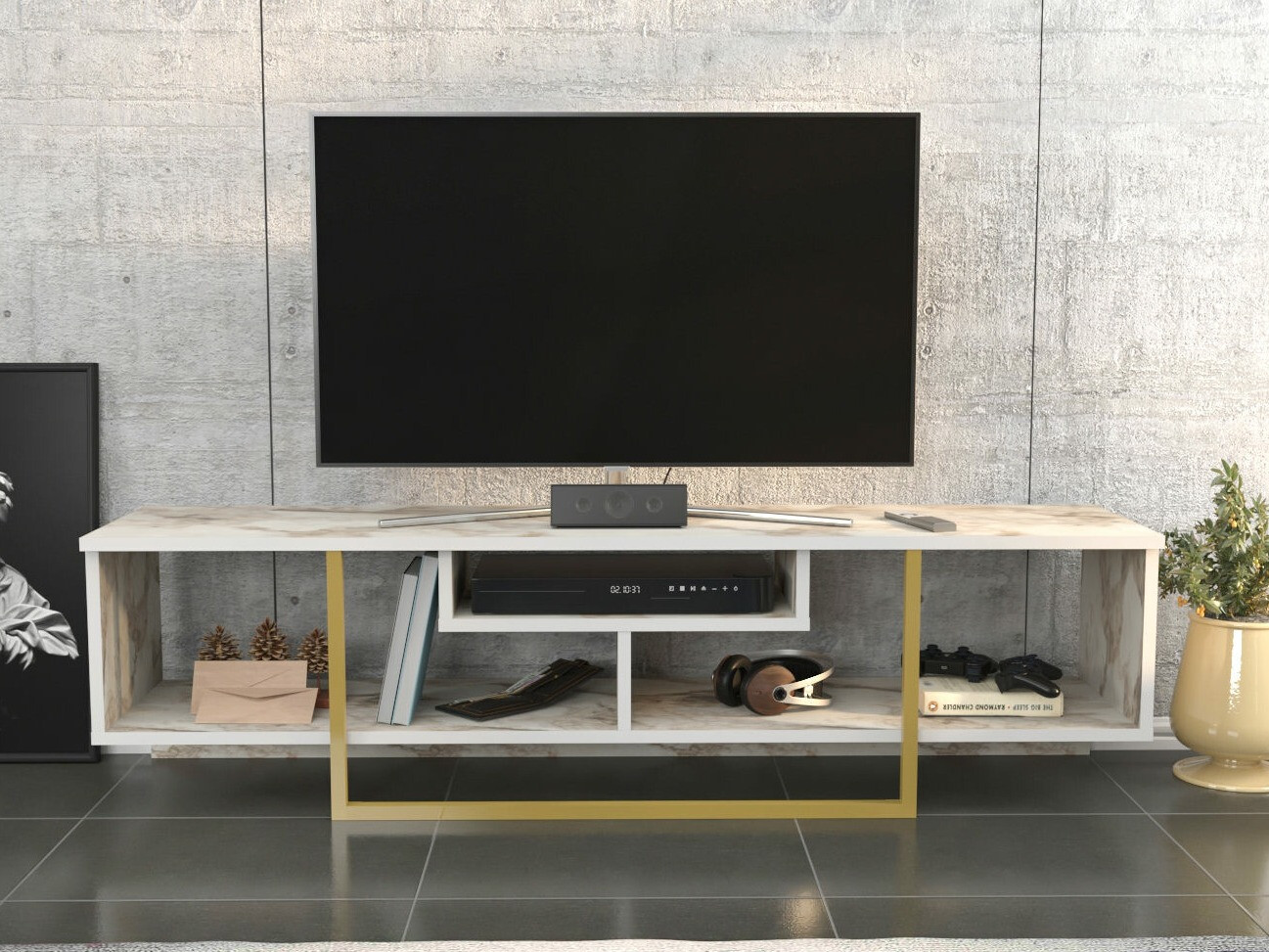 TV stol Kailua 245 (Bijeli mramor + Zlatna)