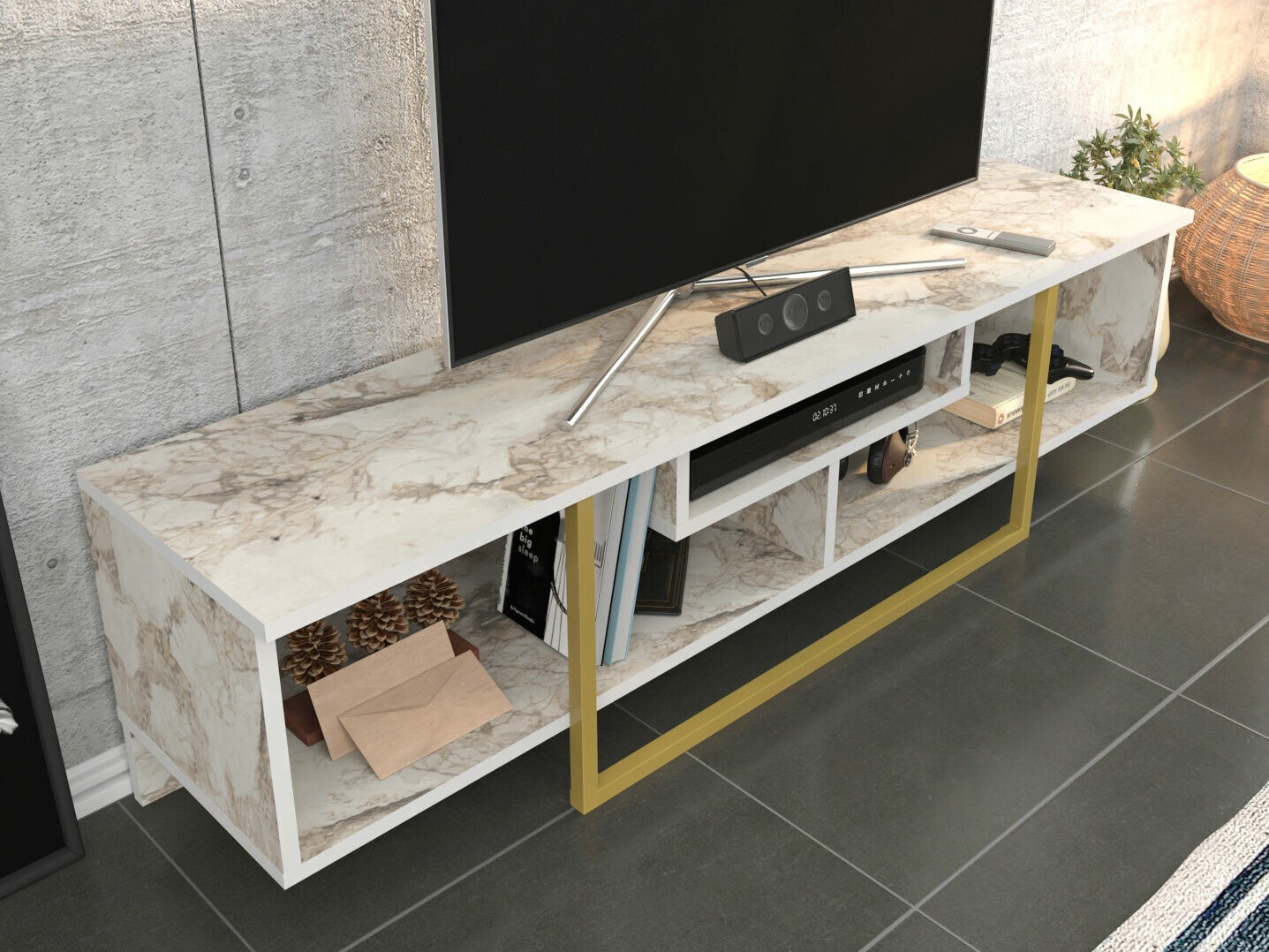 TV stol Kailua 245 (Bijeli mramor + Zlatna)
