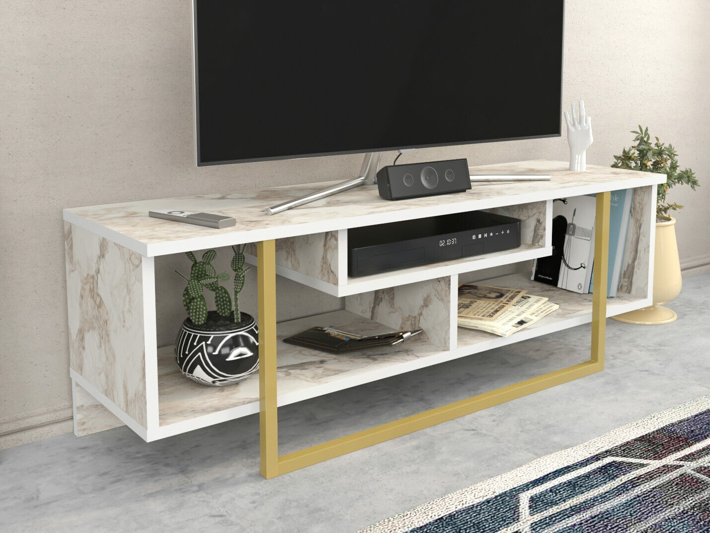TV stol Kailua 246 (Bijeli mramor + Zlatna)