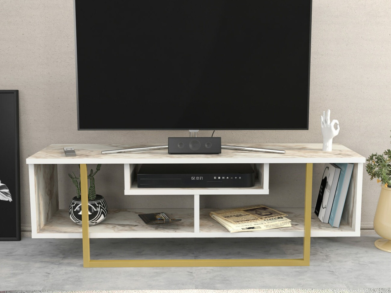 TV stol Kailua 246 (Bijeli mramor + Zlatna)