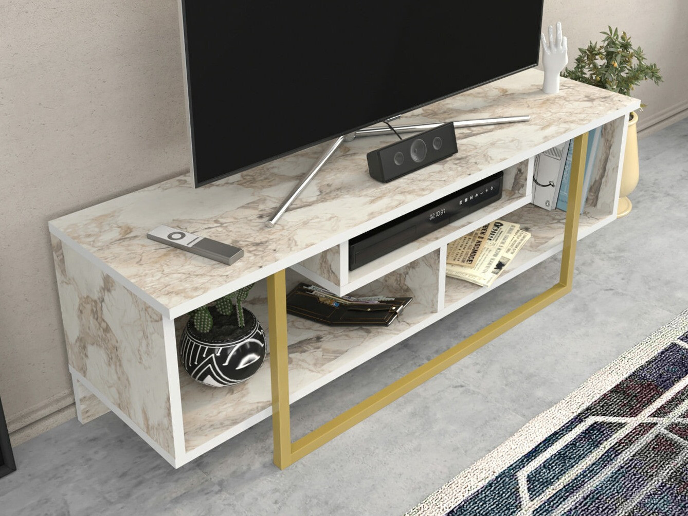 TV stol Kailua 246 (Bijeli mramor + Zlatna)