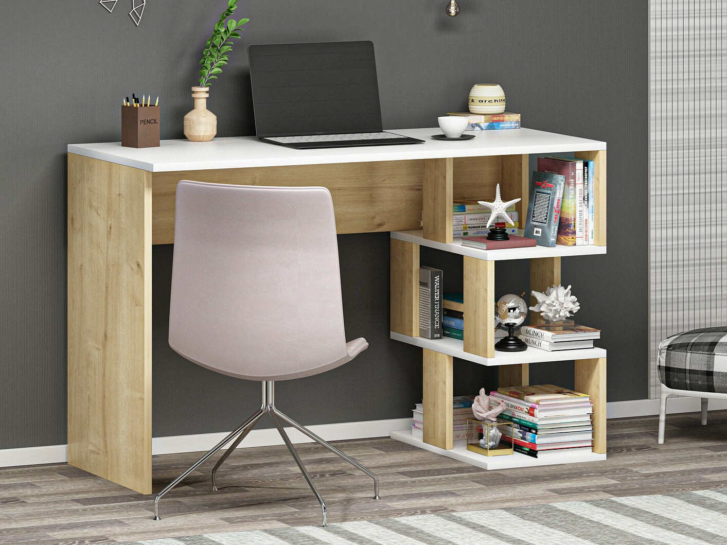 Uredski stol Kailua 287 (Bijela + Hrast)