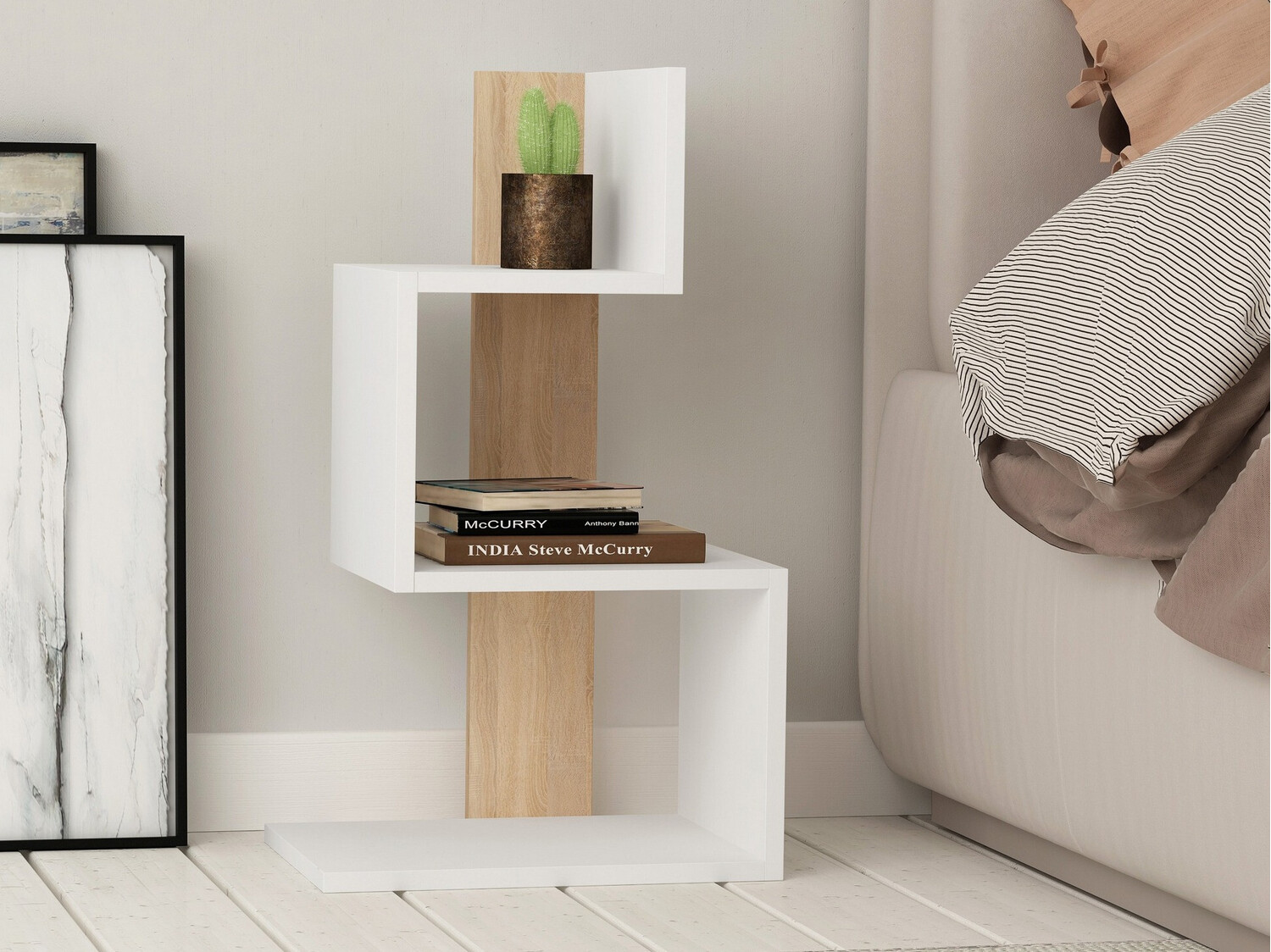 Pomoćni stol Kailua 401 (Bijela + Hrast)