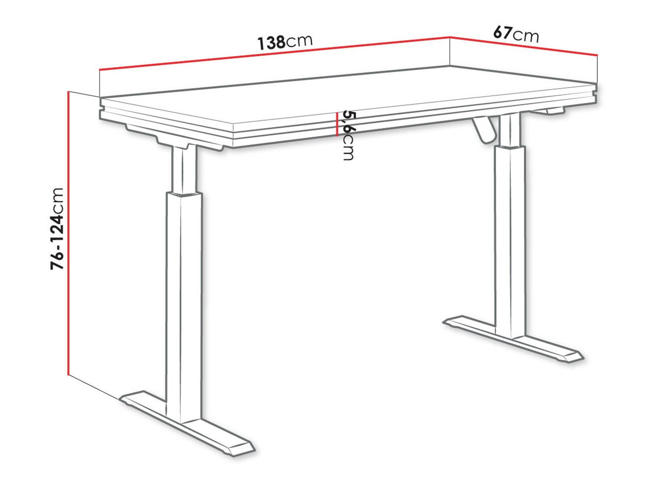 Radni stol podesiv po visini Tucson 170 (Hrast Artisan + Mat crna)