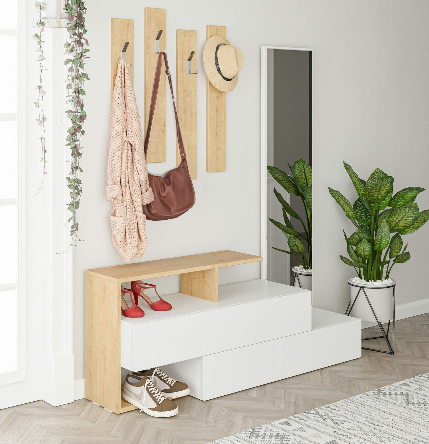 Set za hodnik Kailua 502 (Bijela + Hrast)