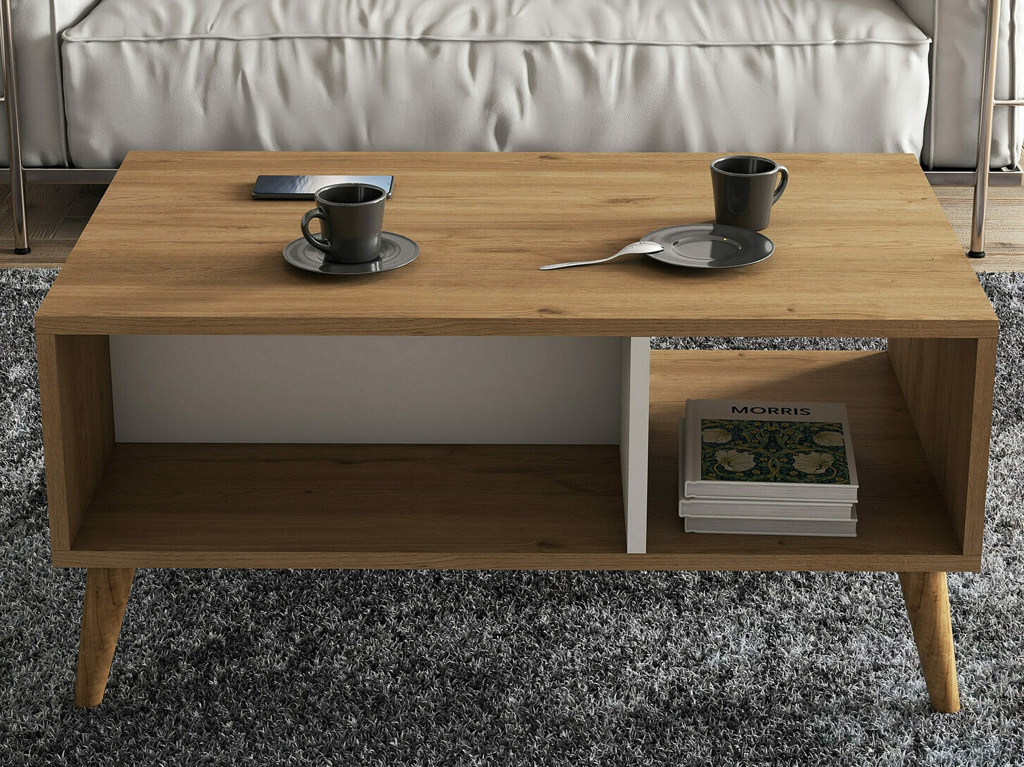 Stolić za kavu Nolcava 104 (Bijela + Hrast)