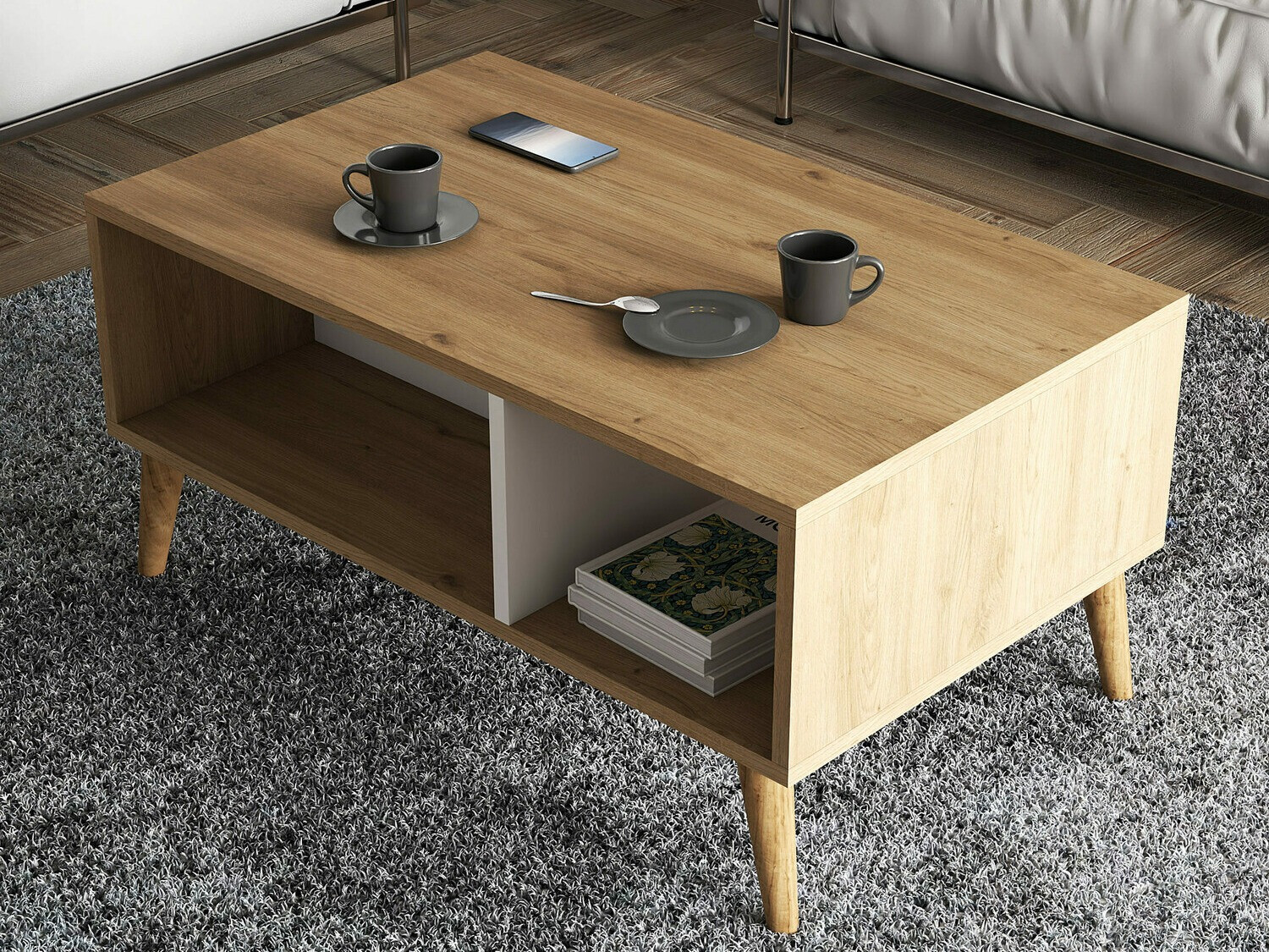 Stolić za kavu Nolcava 104 (Bijela + Hrast)