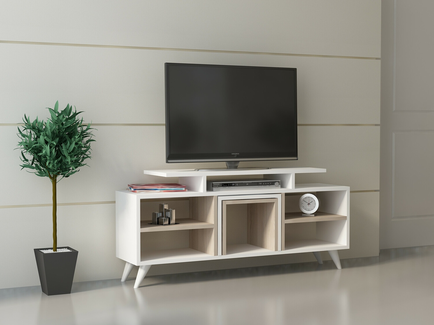 TV stol Kailua 816 (Bijela + Svijetlo drvo)