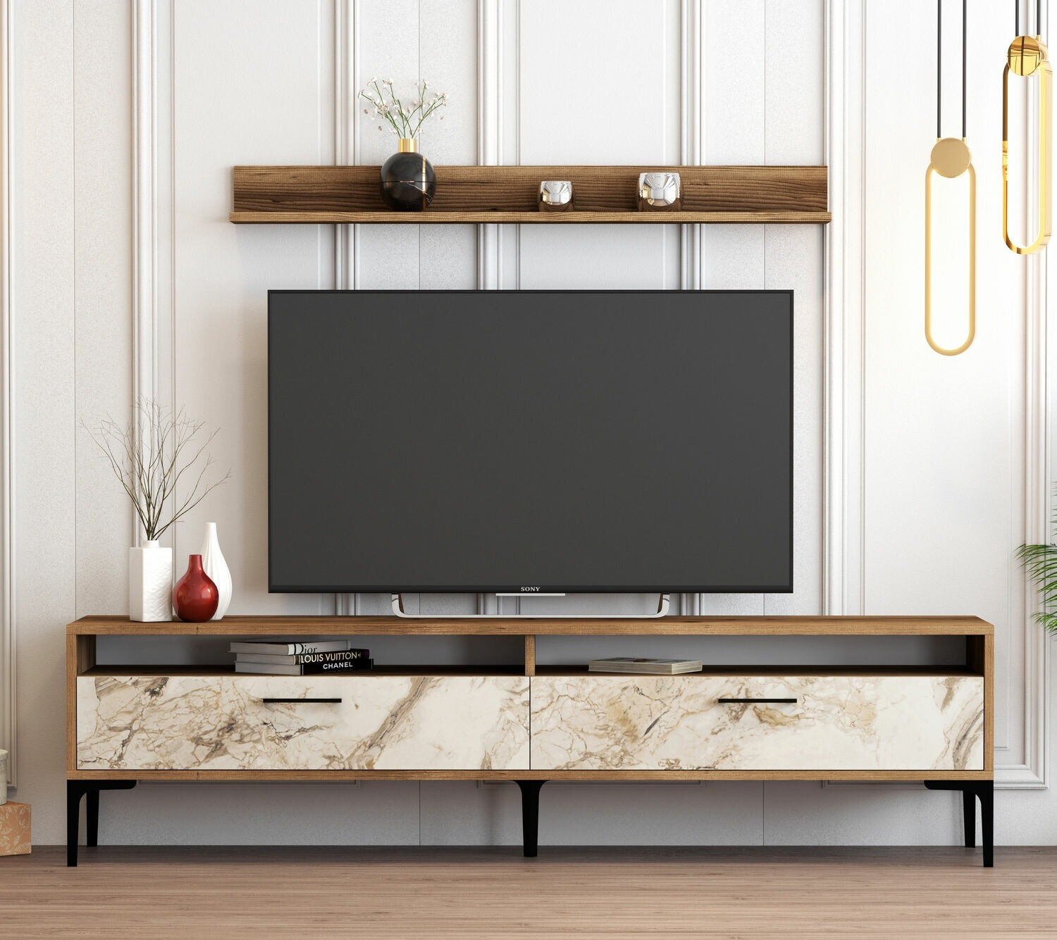 Set za dnevni boravak Kailua 857 (Orah + Bijeli mramor)