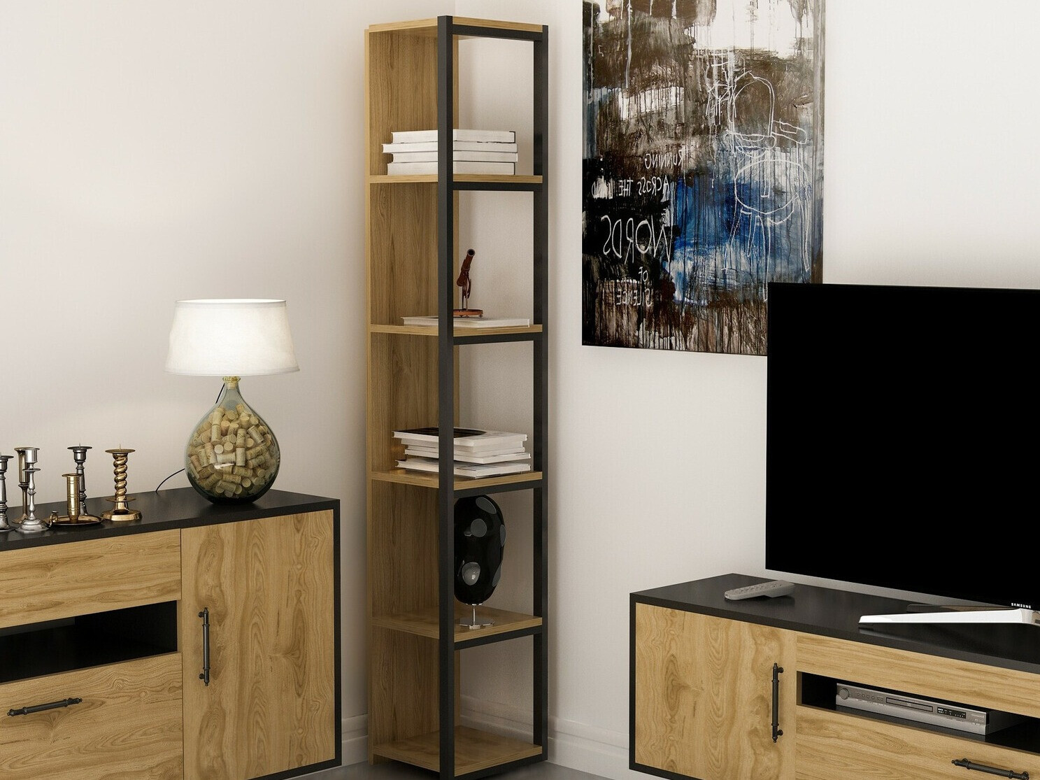 Kutna polica Kailua 1077 (Hrast + Crna)