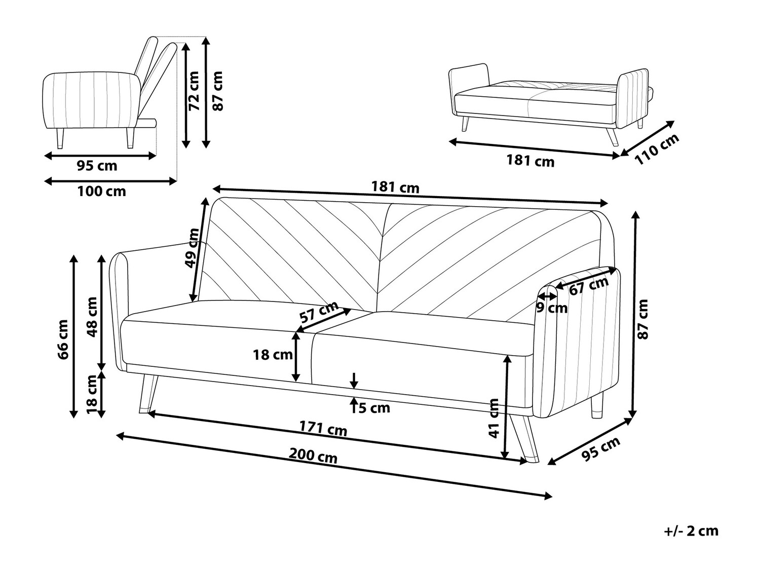Kauč na razvlačenje Berwyn 120 (Siva)