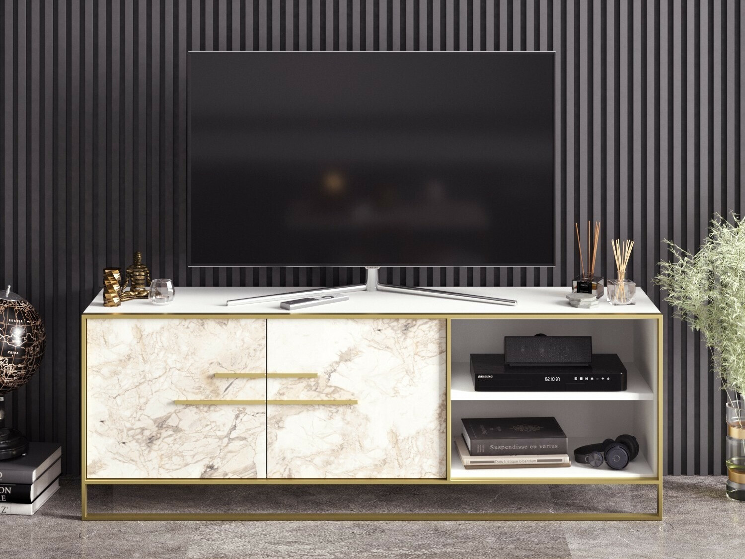 TV stol Kailua 1169 (Zlatna + Bijeli mramor)