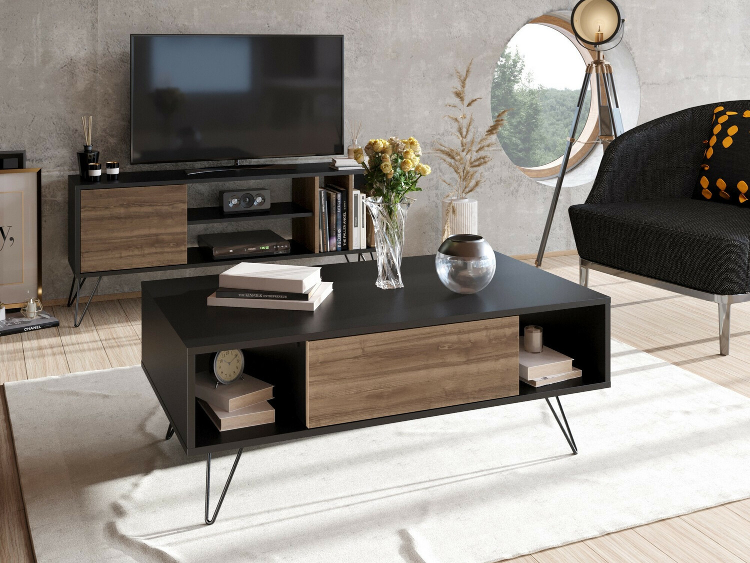 Stolić za kavu Kailua 1211 (Crna + Orah)