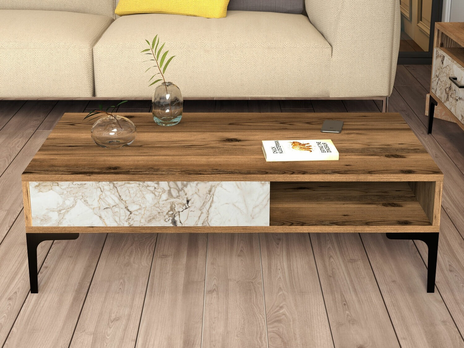 Stolić za kavu Kailua 1239 (Orah + Bijeli mramor)