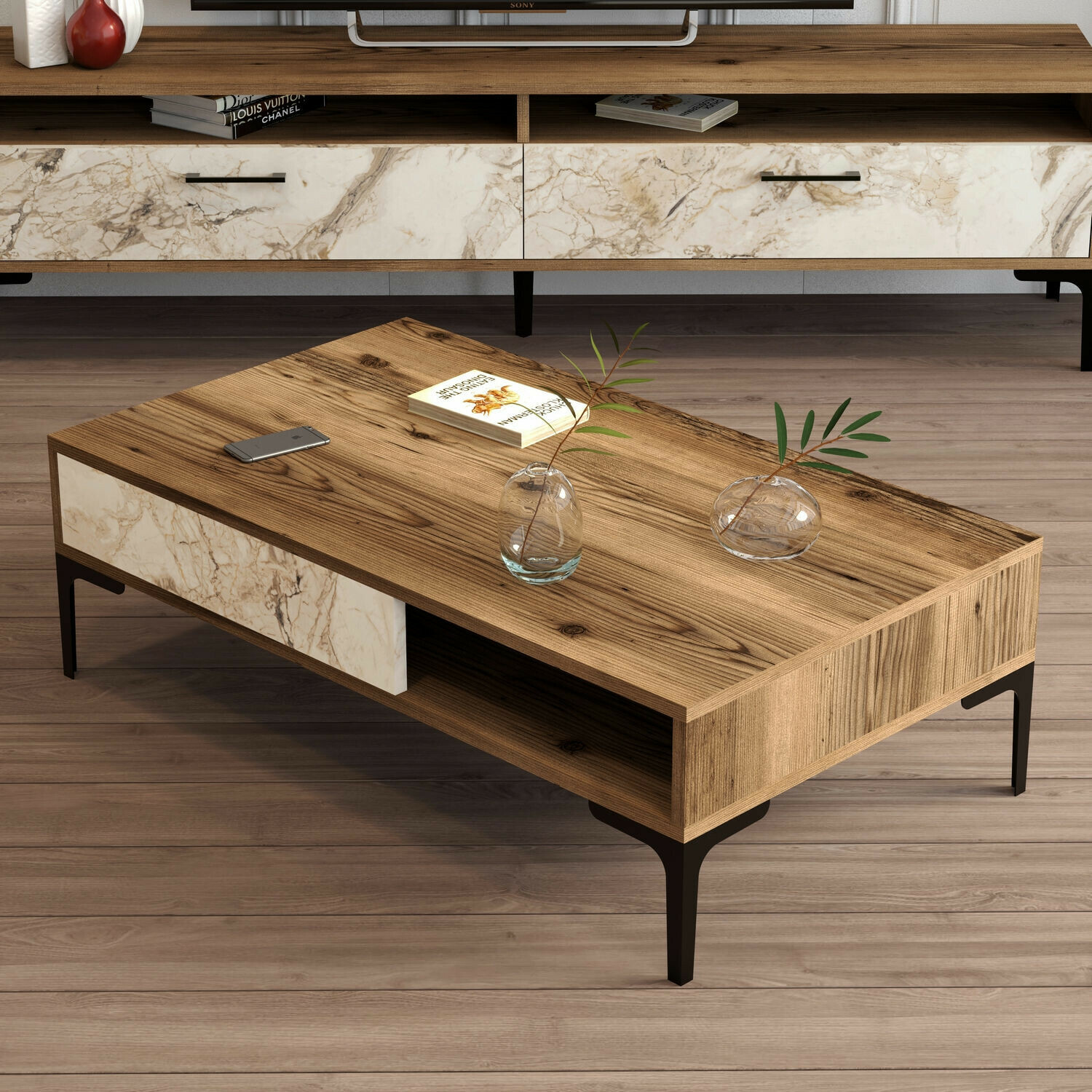 Stolić za kavu Kailua 1239 (Orah + Bijeli mramor)