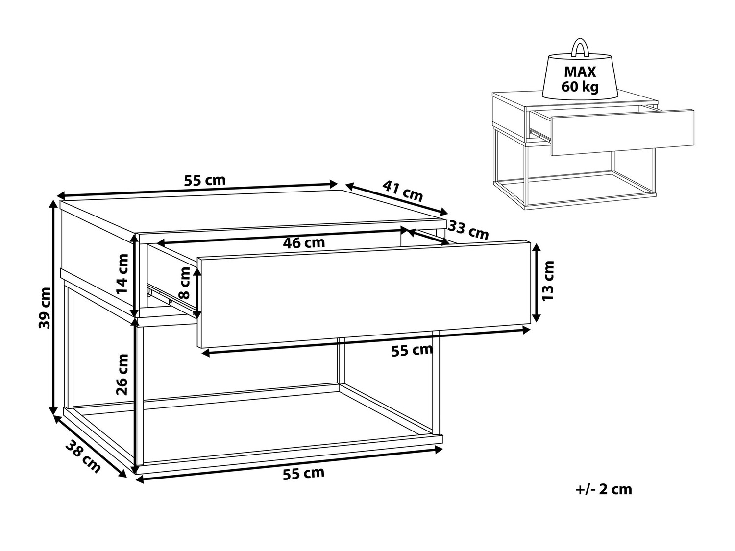 Noćni ormarić Berwyn 158 (Siva + Crna)
