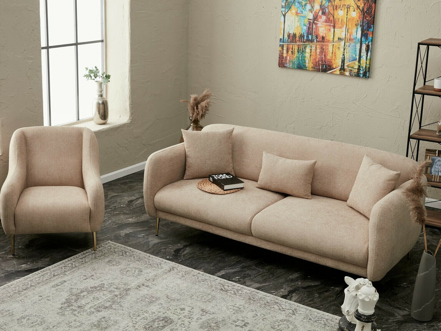 Fotelja Altadena 308 (Bež + Zlatna)