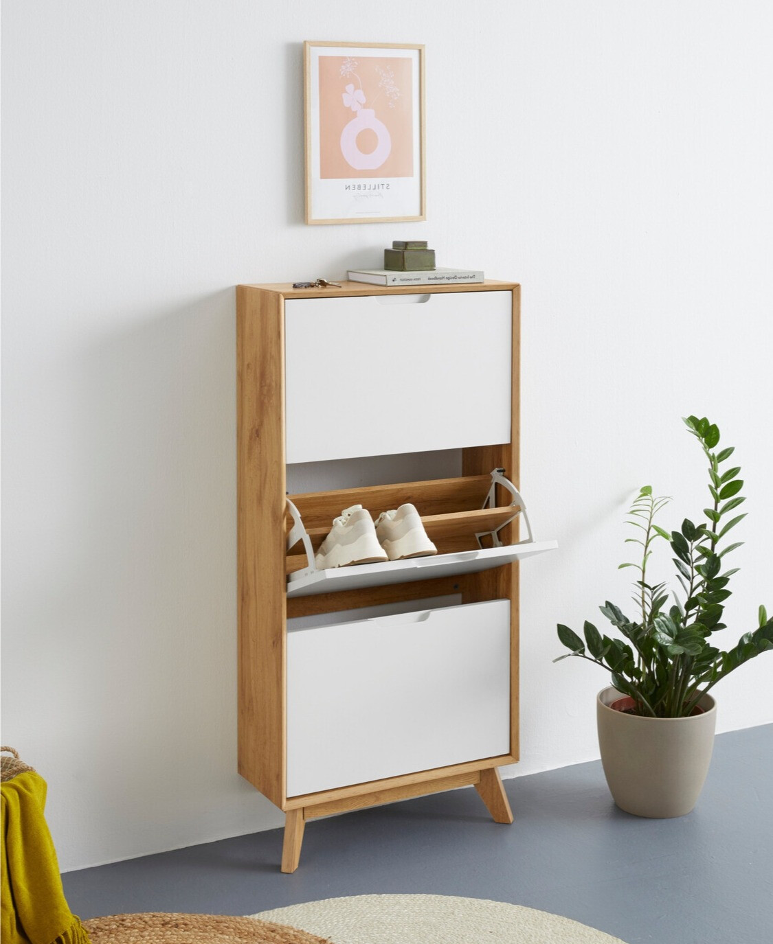 Ormarić za cipele Dorvou 104 (Bijela + Hrast)