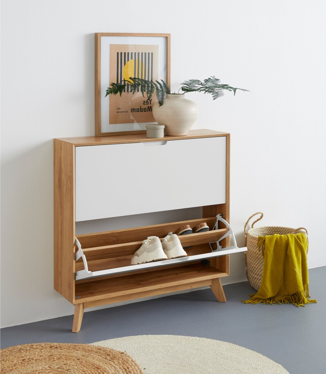 Ormarić za cipele Dorvou 106 (Bijela + Hrast)