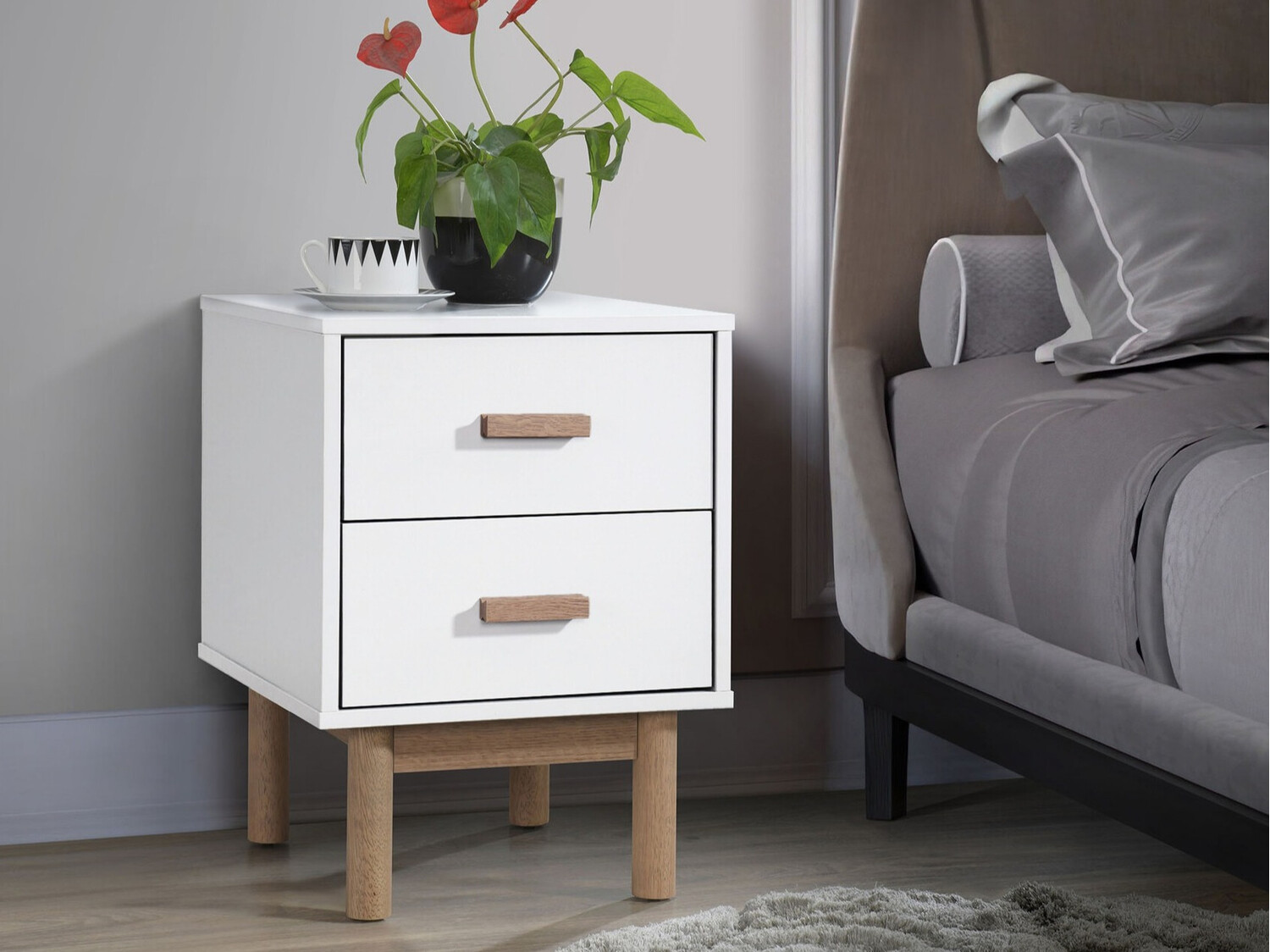 Noćni ormarić Nolcalu 102 (Bijela + Hrast)