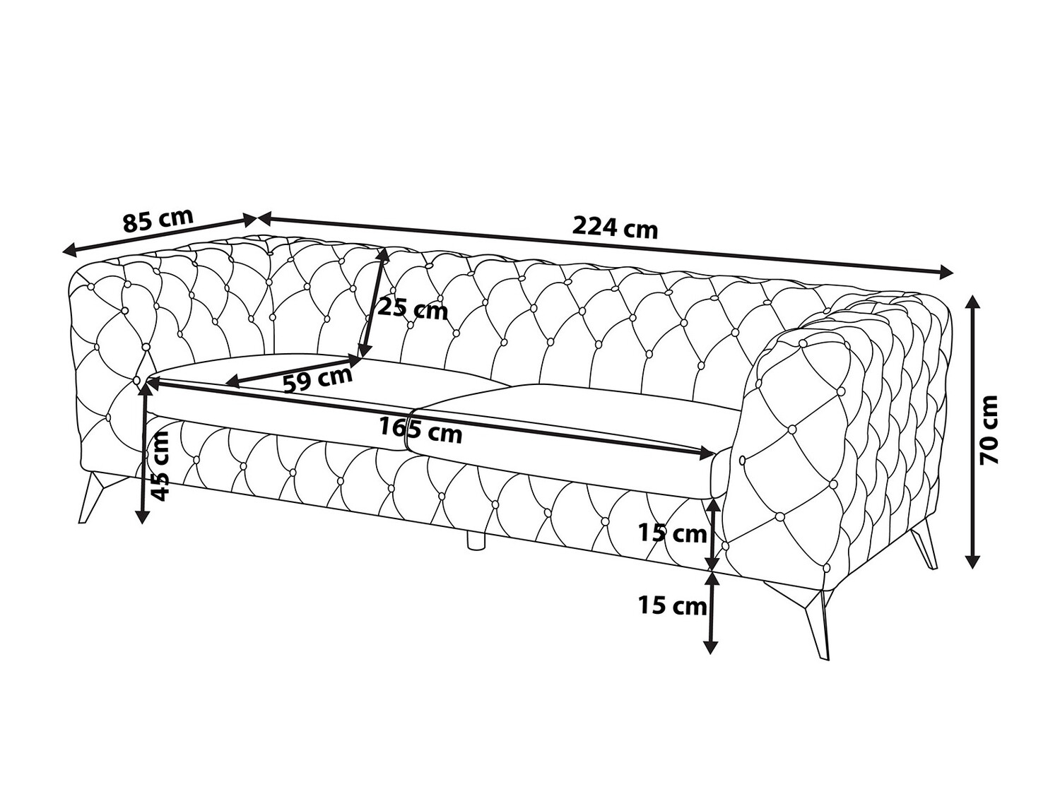Chesterfield kauč Berwyn 185 (Siva)