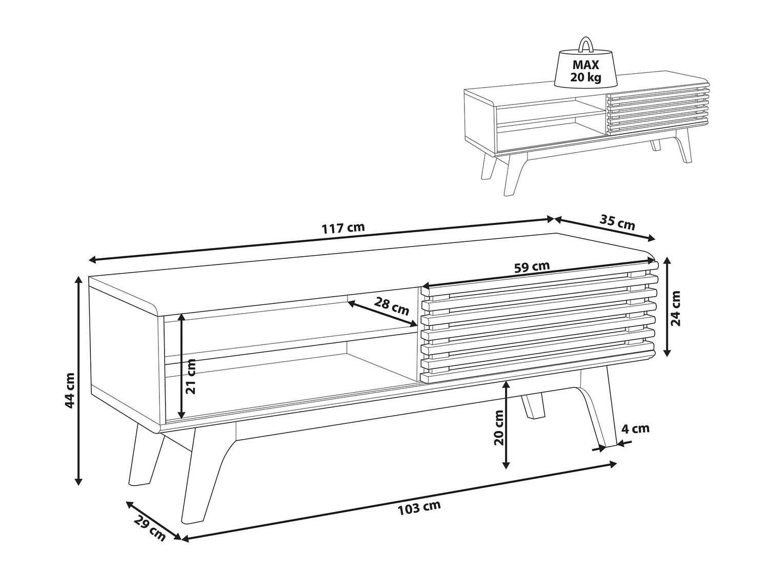TV stol Berwyn 210 (Bijela + Tamno drvo)