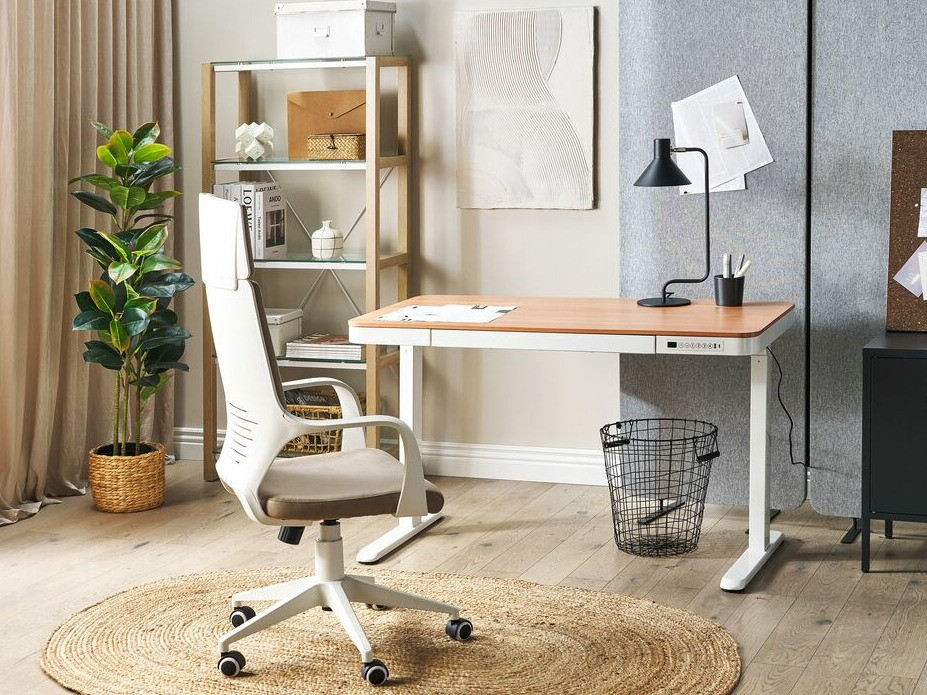 Radni stol podesiv po visini Berwyn 224 (Bijela + Svijetlo drvo)