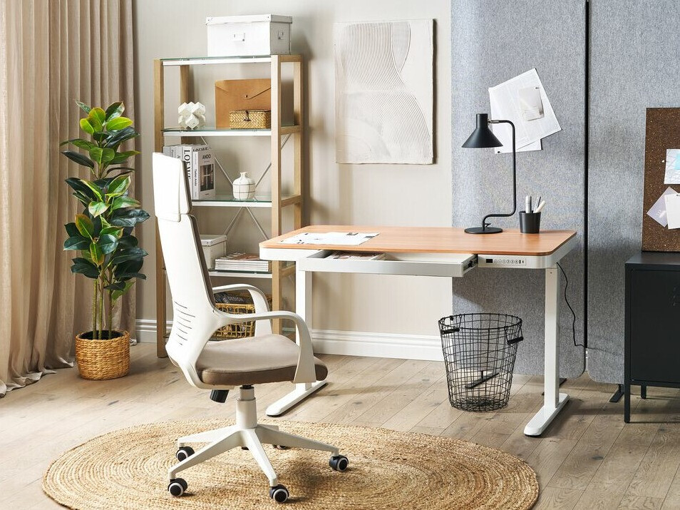 Radni stol podesiv po visini Berwyn 224 (Bijela + Svijetlo drvo)