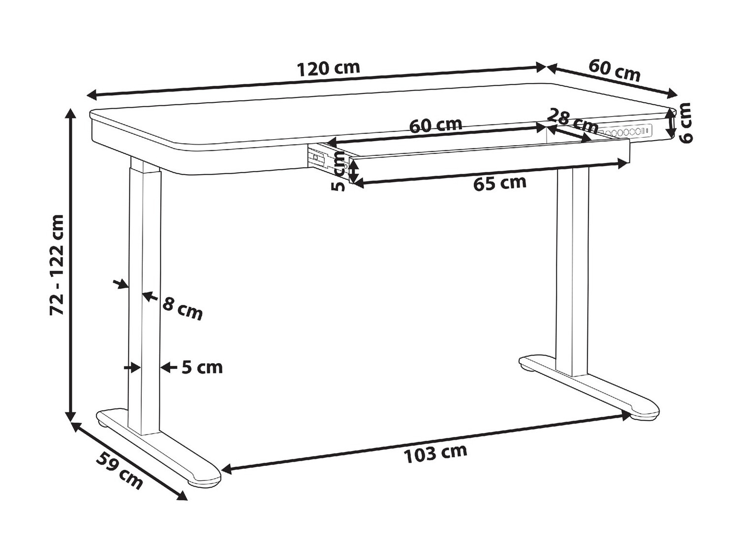 Radni stol podesiv po visini Berwyn 224 (Bijela + Svijetlo drvo)