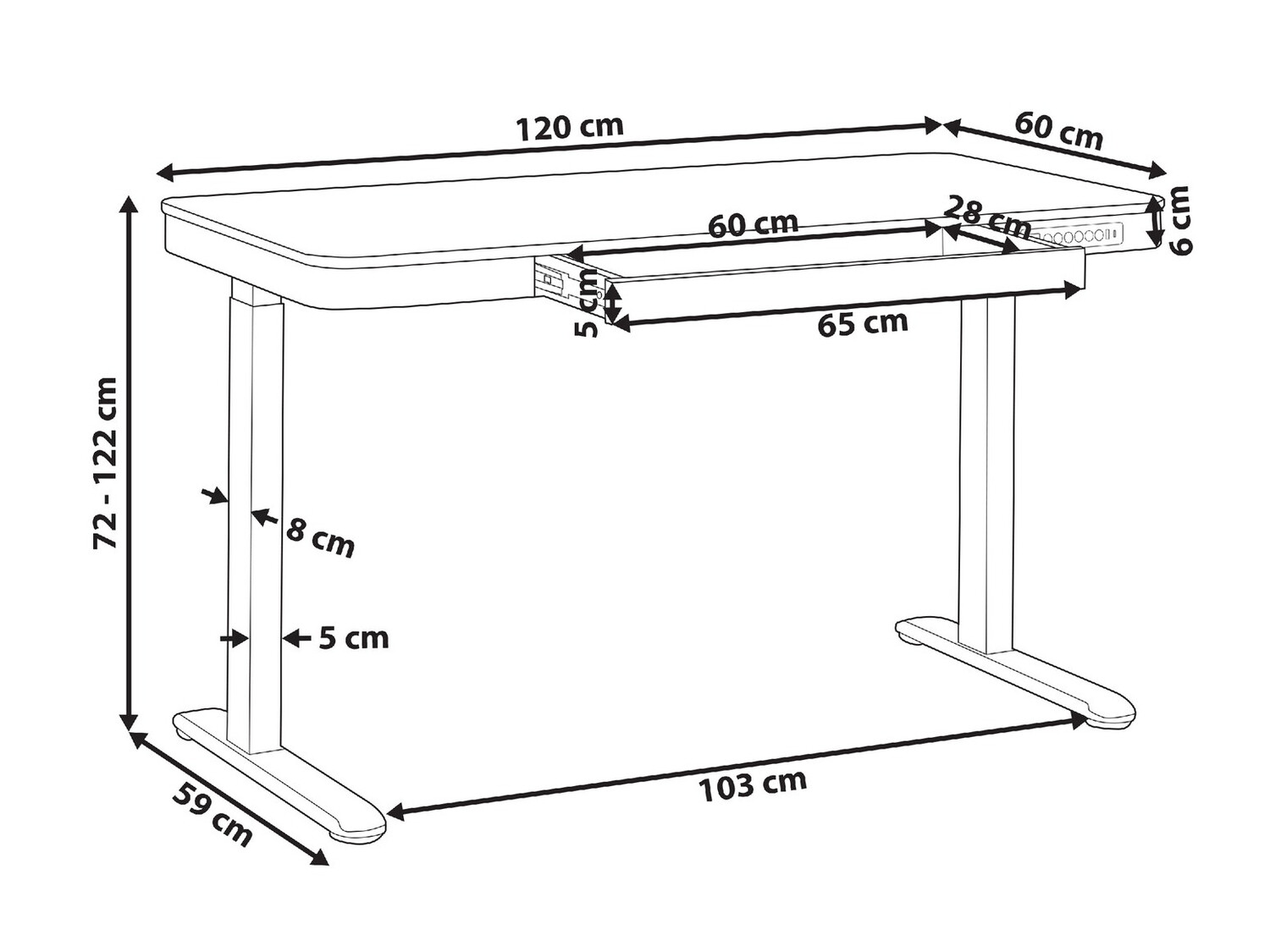 Radni stol podesiv po visini Berwyn 224 (Crna + Tamno drvo)