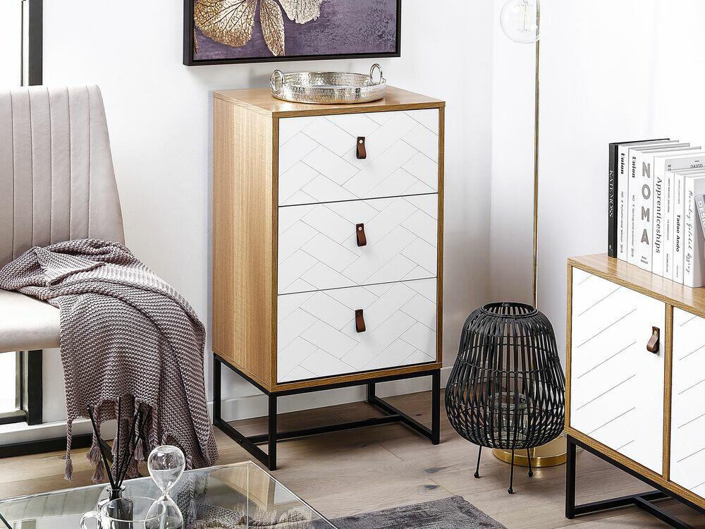 Komoda Fiotivu 103 (Bijela + Crna + Svijetlo drvo)