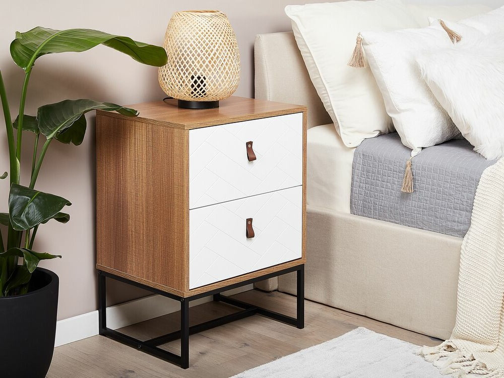 Noćni ormarić Fiotivu 104 (Bijela + Crna + Svijetlo drvo)