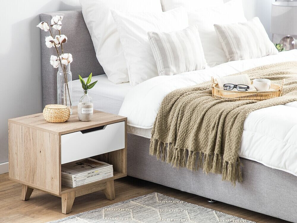 Noćni ormarić Berwyn 351 (Bijela + Svijetlo drvo)