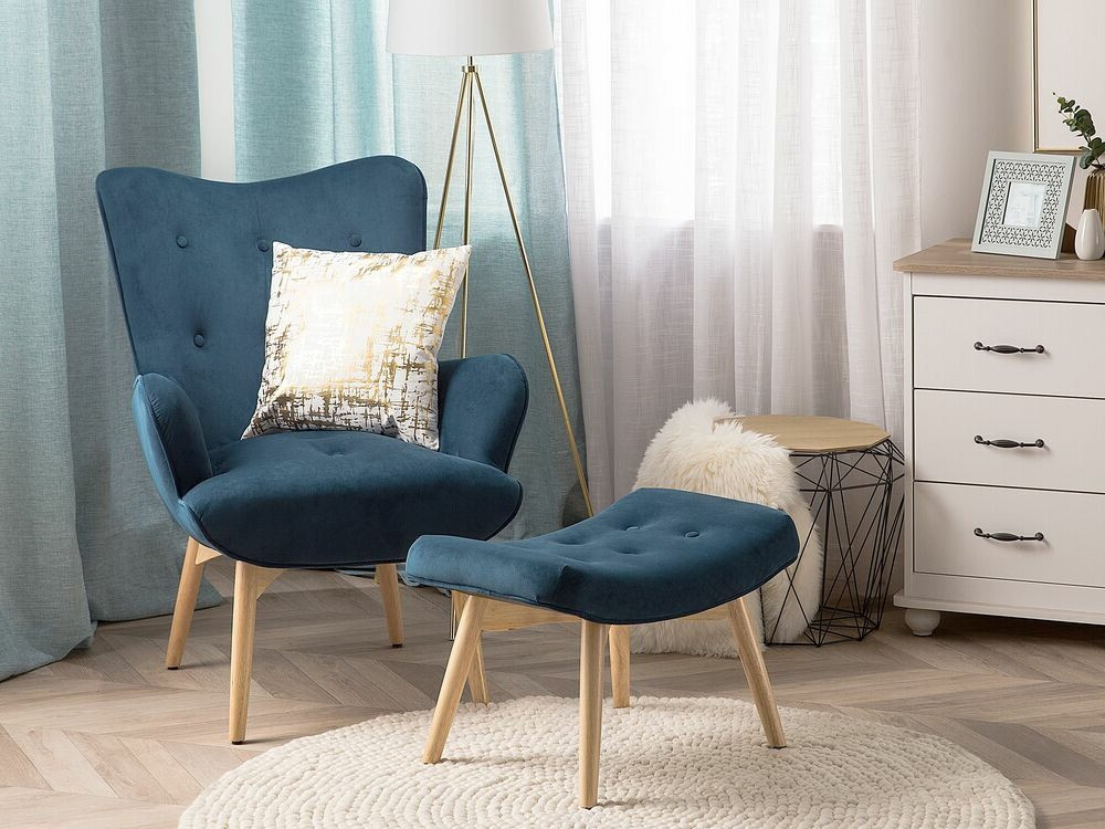 Fotelja Berwyn 450 (Plava + Svijetlo drvo)