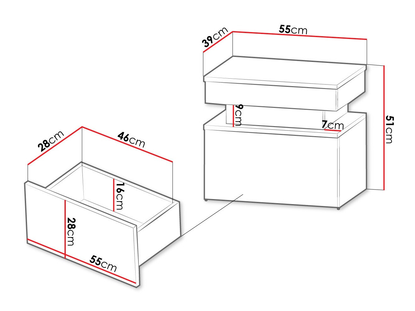 Noćni ormarić Monfero (Crna + Sjajno crna)