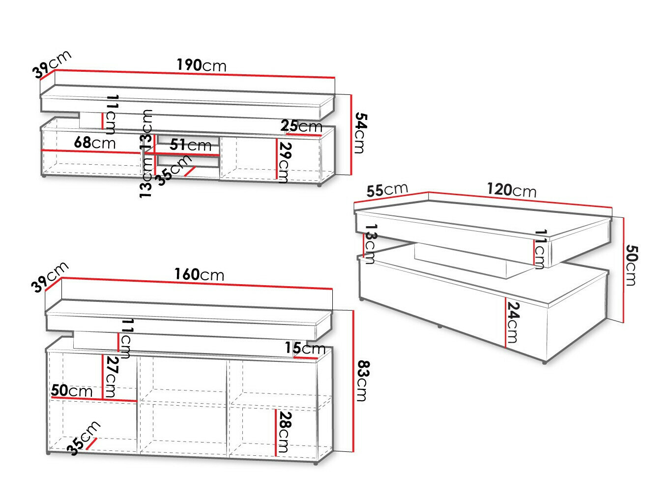 Set za dnevni boravak Monfero 105 (Crna + Sjajno crna)
