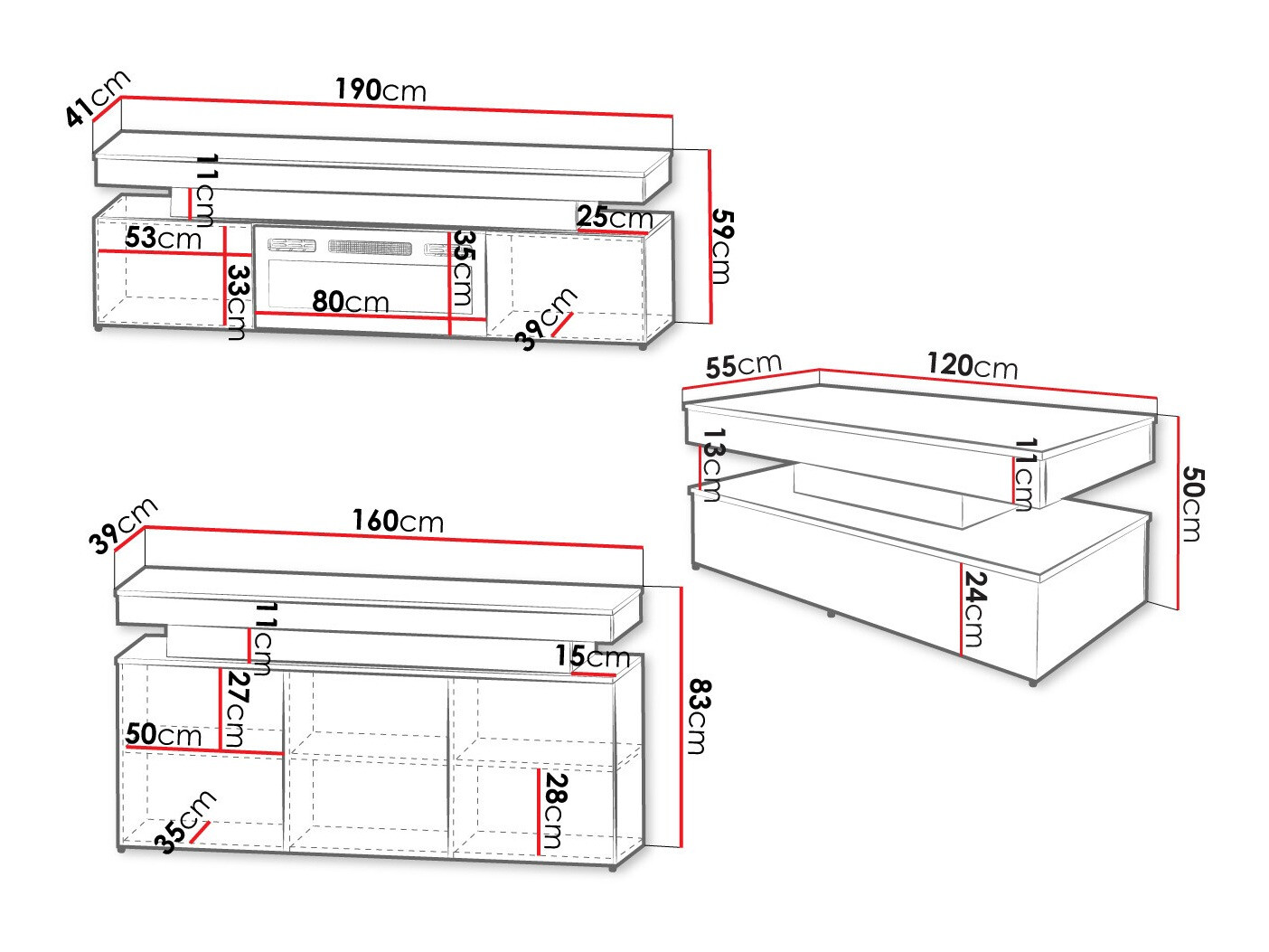Set za dnevni boravak Monfero I (Crna + Sjajno crna)