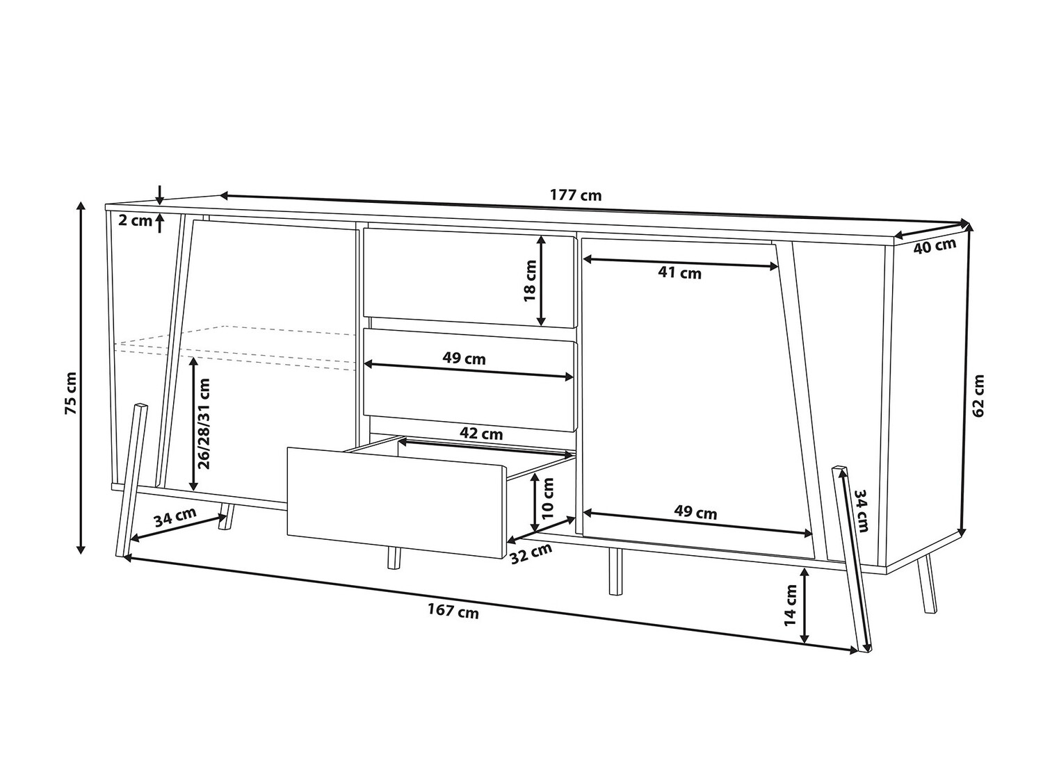 Komoda Berwyn 545 (Tamno drvo + Crna)