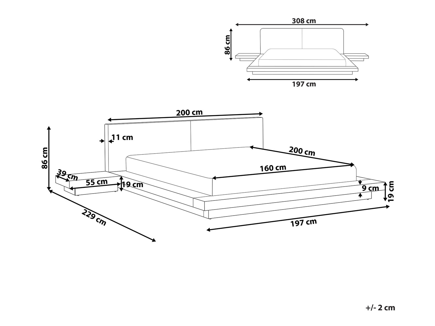 Krevet Berwyn 543 (Smeđa) S noćnim ormarićima