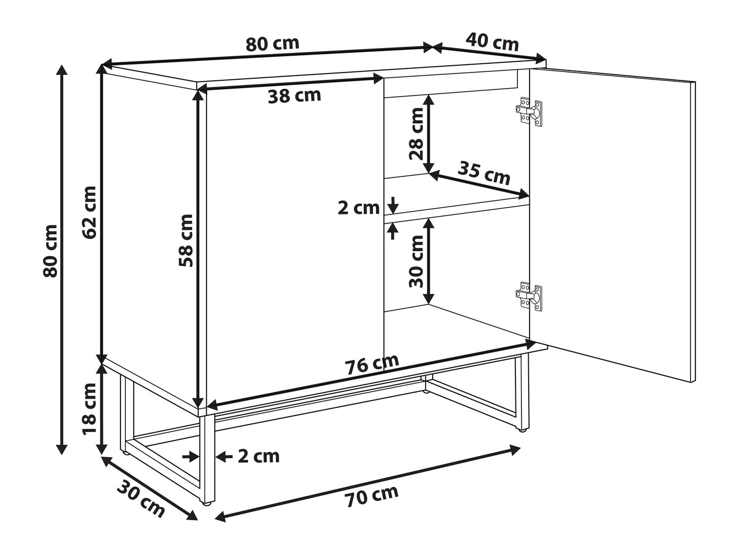 Ormarić Berwyn 542 (Svijetlo drvo + Crna)
