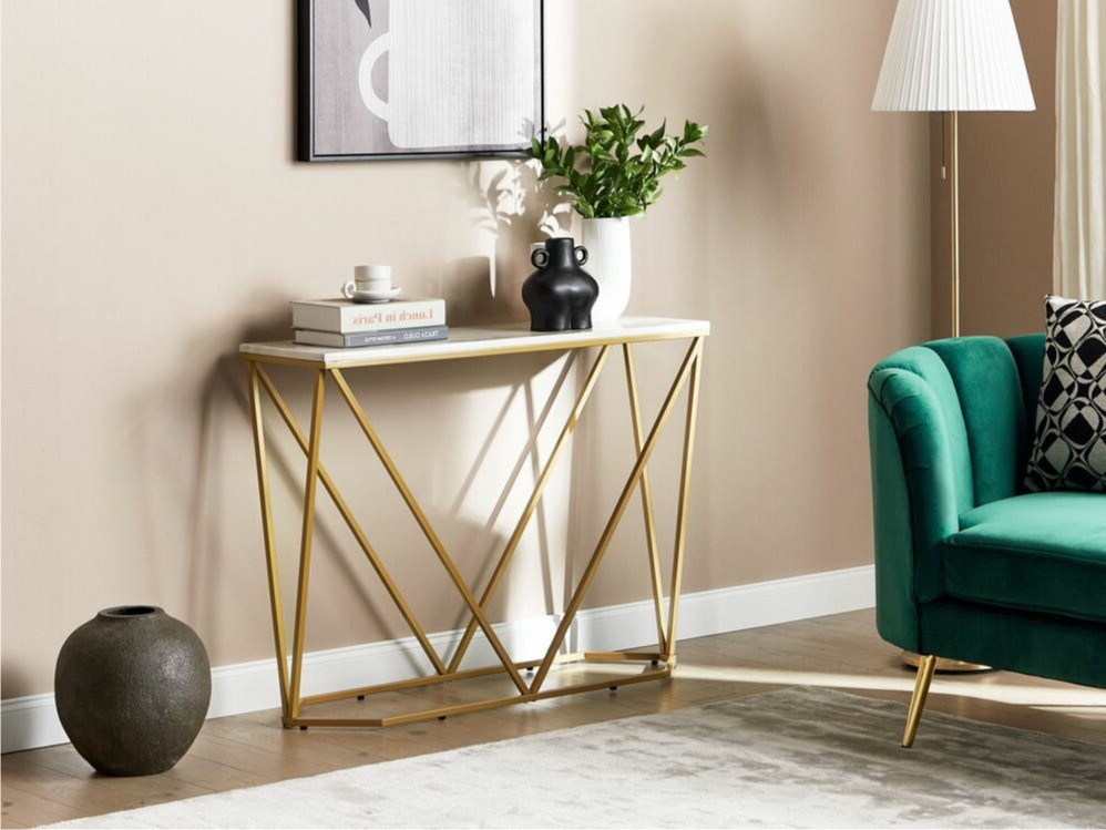 Konzolni stolić Berwyn 615 (Zlatna + Bijeli mramor)