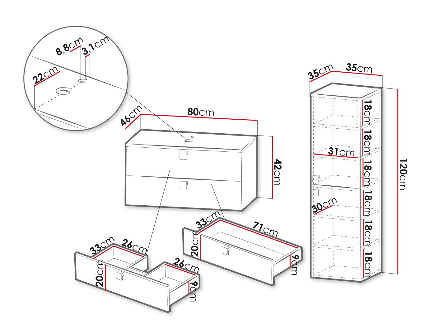 Kupaonski namještaj Panium (Bijela)