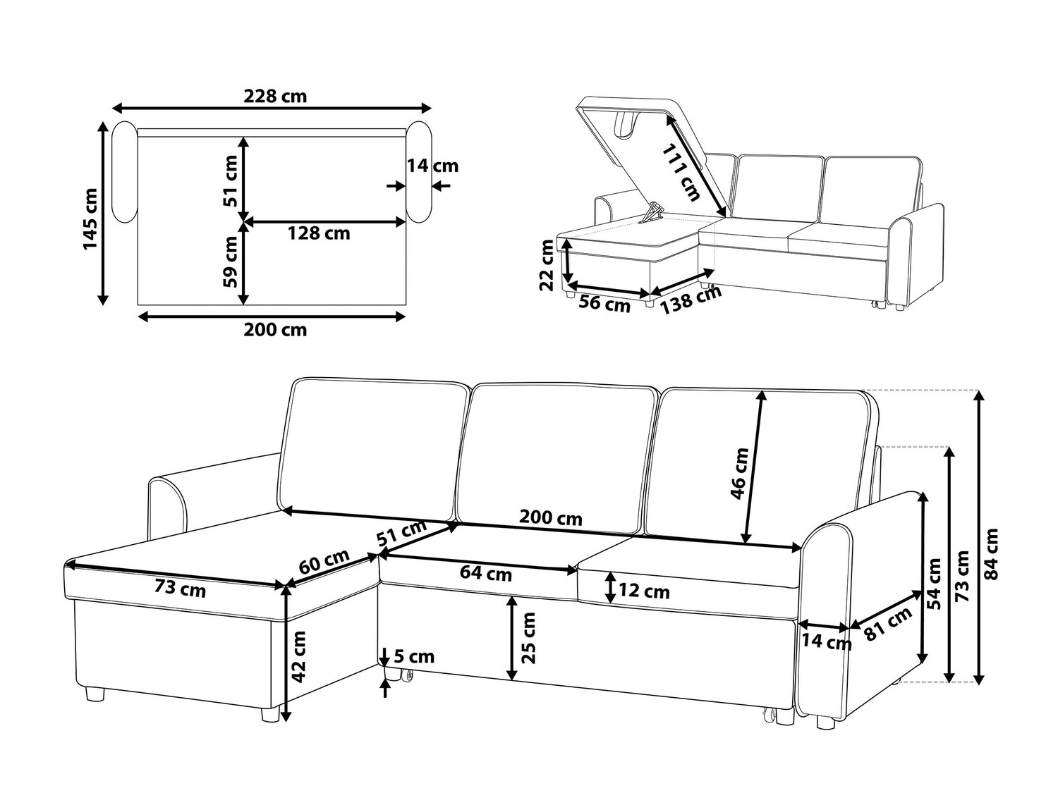 Kutna garnitura Berwyn 705 (Crna)