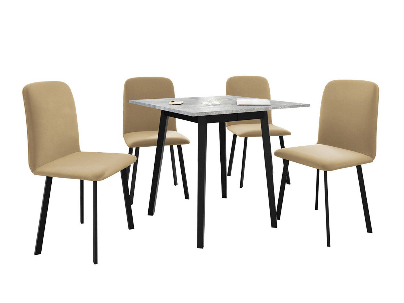 Blagovaonski set Edmond 116 (Sivi mramor + Crna)