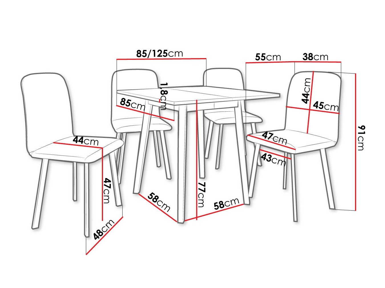 Blagovaonski set Edmond 116 (Sivi mramor + Crna)